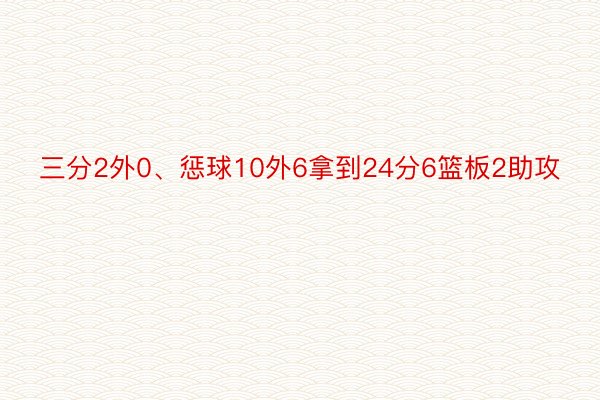 三分2外0、惩球10外6拿到24分6篮板2助攻