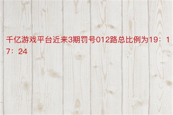 千亿游戏平台近来3期罚号012路总比例为19：17：24