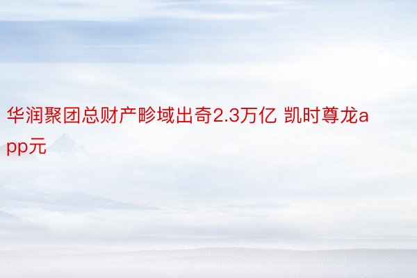 华润聚团总财产畛域出奇2.3万亿 凯时尊龙app元