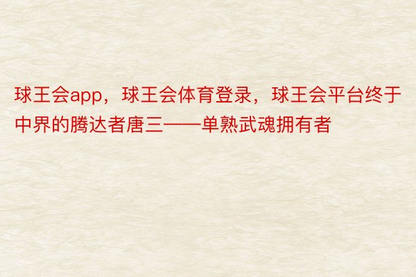 球王会app，球王会体育登录，球王会平台终于中界的腾达者唐三——单熟武魂拥有者