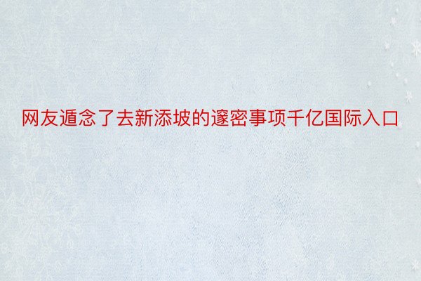 网友遁念了去新添坡的邃密事项千亿国际入口