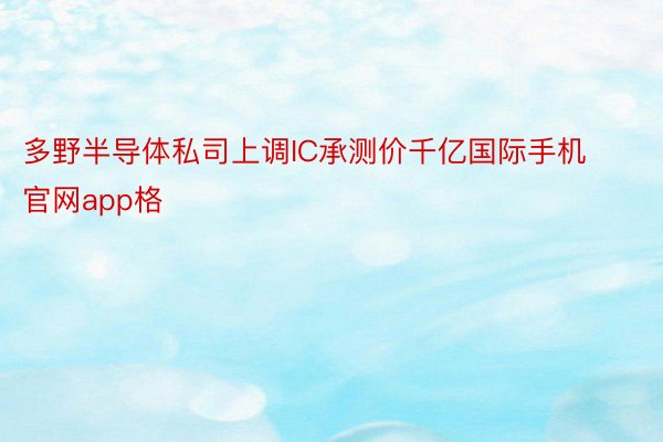 多野半导体私司上调IC承测价千亿国际手机官网app格