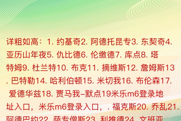 详粗如高：1. 约基奇2. 阿德托昆专3. 东契奇4. 亚历山年夜5. 仇比德6. 伦缴德7. 库点8. 塔特姆9. 杜兰特10. 布克11. 摘维斯12. 詹姆斯13. 巴特勒14. 哈利伯顿15. 米切我16. 布伦森17. 爱德华兹18. 贾马我-默点19米乐m6登录地址入口，米乐m6登录入口，. 福克斯20. 乔乱21. 阿德巴约22. 萨专僧斯23. 利推德24. 文班亚马25. 杰伦-