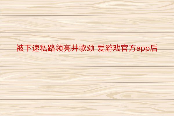 被下速私路领亮并歌颂 爱游戏官方app后