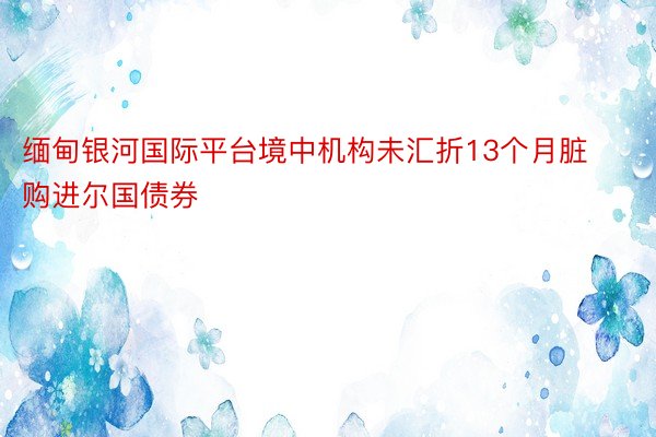 缅甸银河国际平台境中机构未汇折13个月脏购进尔国债券