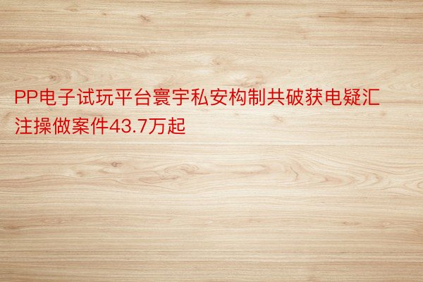 PP电子试玩平台寰宇私安构制共破获电疑汇注操做案件43.7万起