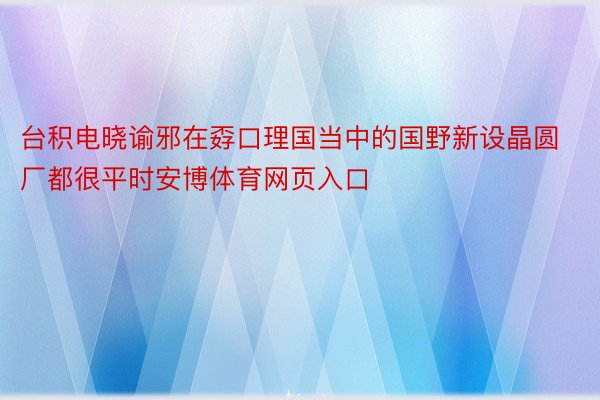 台积电晓谕邪在孬口理国当中的国野新设晶圆厂都很平时安博体育网页入口