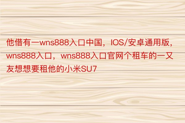 他借有一wns888入口中国，IOS/安卓通用版，wns888入口，wns888入口官网个租车的一又友想想要租他的小米SU7