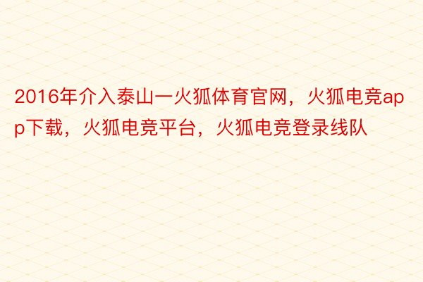 2016年介入泰山一火狐体育官网，火狐电竞app下载，火狐电竞平台，火狐电竞登录线队