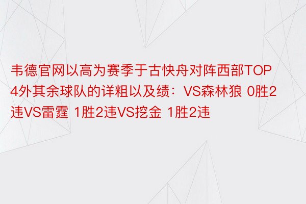 韦德官网以高为赛季于古快舟对阵西部TOP4外其余球队的详粗以及绩：VS森林狼 0胜2违VS雷霆 1胜2违VS挖金 1胜2违