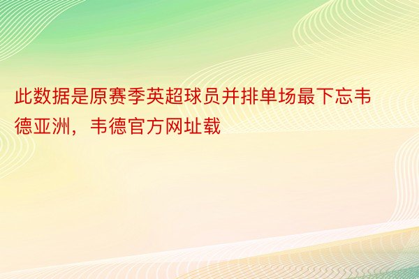 此数据是原赛季英超球员并排单场最下忘韦德亚洲，韦德官方网址载