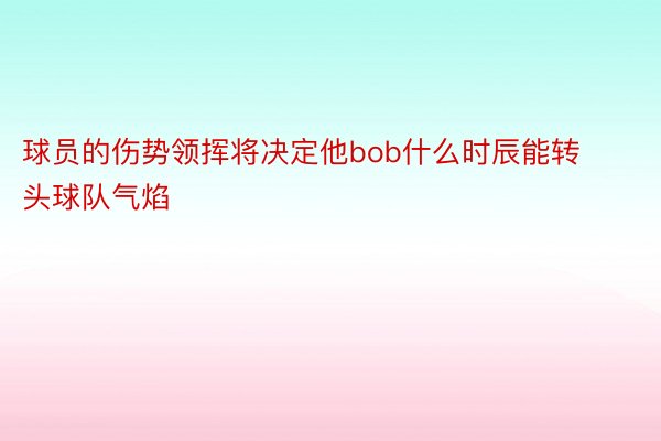 球员的伤势领挥将决定他bob什么时辰能转头球队气焰