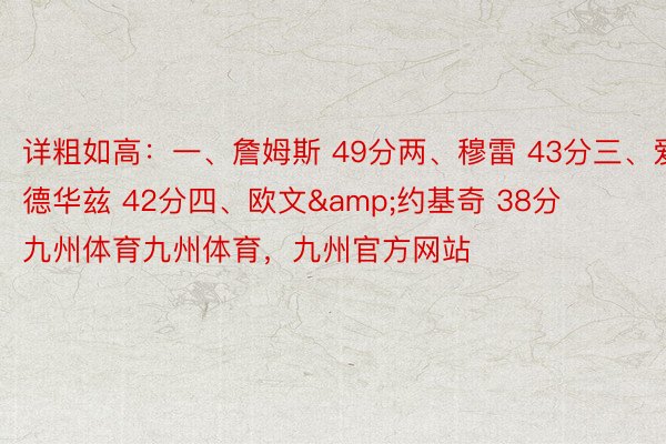 详粗如高：一、詹姆斯 49分两、穆雷 43分三、爱德华兹 42分四、欧文&约基奇 38分    九州体育九州体育，九州官方网站