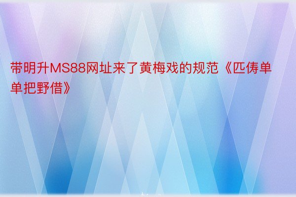 带明升MS88网址来了黄梅戏的规范《匹俦单单把野借》