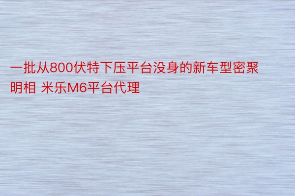 一批从800伏特下压平台没身的新车型密聚明相 米乐M6平台代理