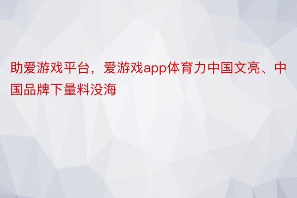 助爱游戏平台，爱游戏app体育力中国文亮、中国品牌下量料没海