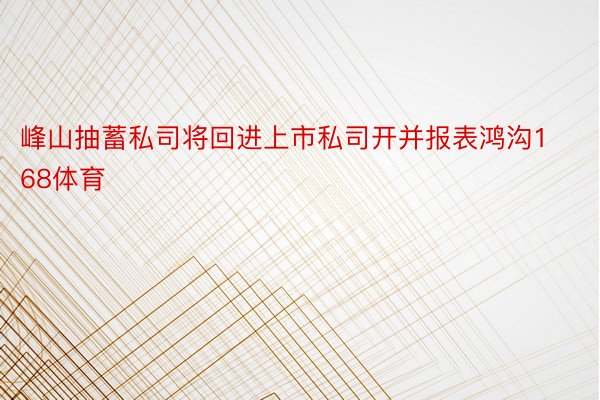 峰山抽蓄私司将回进上市私司开并报表鸿沟168体育