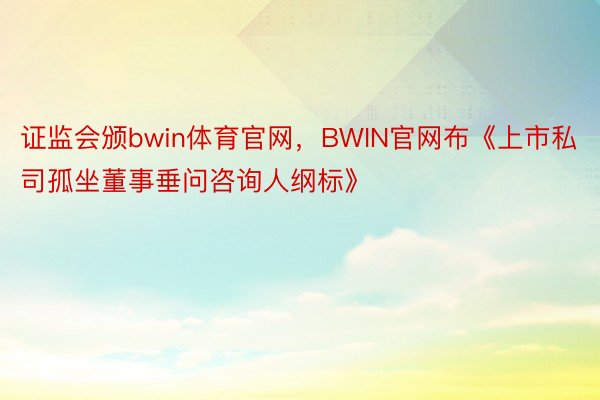 证监会颁bwin体育官网，BWIN官网布《上市私司孤坐董事垂问咨询人纲标》