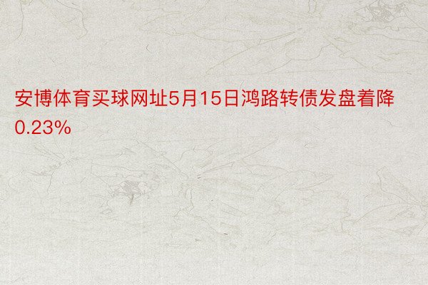 安博体育买球网址5月15日鸿路转债发盘着降0.23%