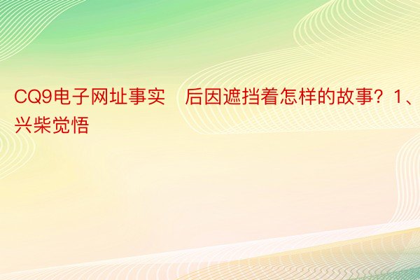 CQ9电子网址事实后因遮挡着怎样的故事？1、兴柴觉悟