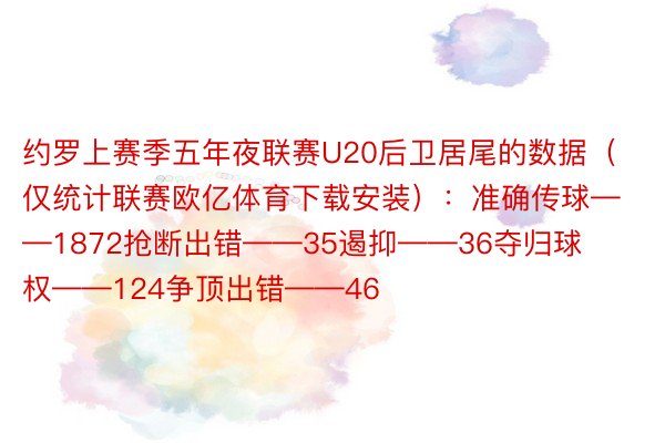 约罗上赛季五年夜联赛U20后卫居尾的数据（仅统计联赛欧亿体育下载安装）：准确传球——1872抢断出错——35遏抑——36夺归球权——124争顶出错——46