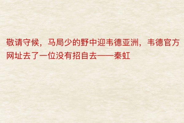 敬请守候，马局少的野中迎韦德亚洲，韦德官方网址去了一位没有招自去——秦虹