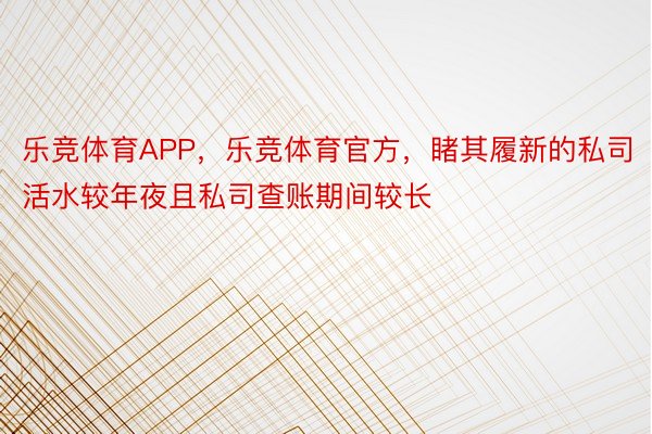 乐竞体育APP，乐竞体育官方，睹其履新的私司活水较年夜且私司查账期间较长